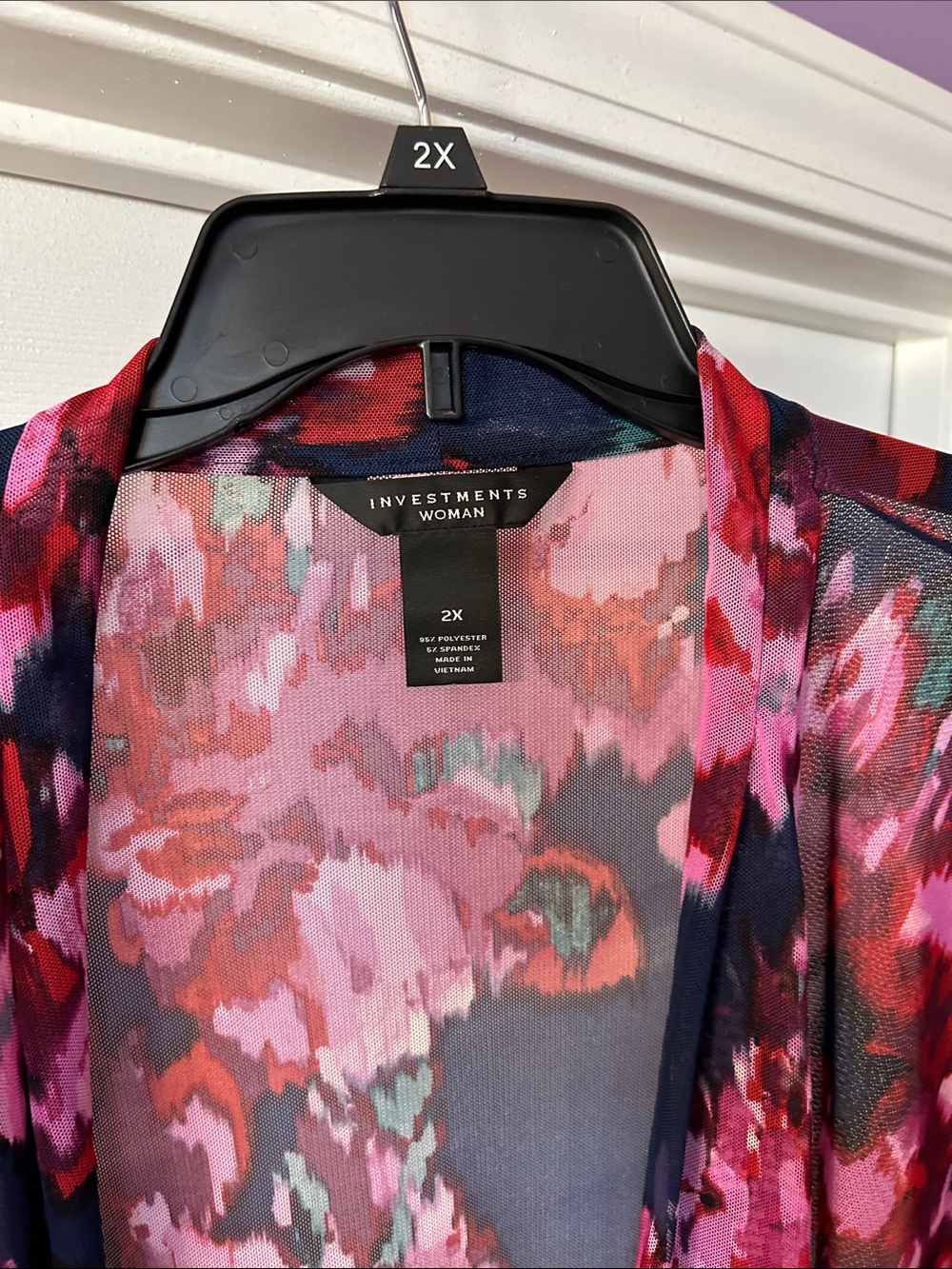 Investments Pink Multi Floral Sheer Open-Front Cardigan - Picture 2 of 3